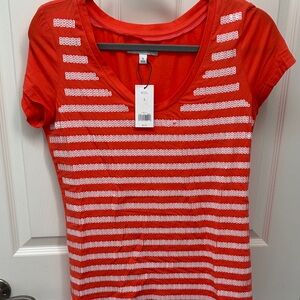 Banana Republic Red and White Striped Short Sleeve Tee